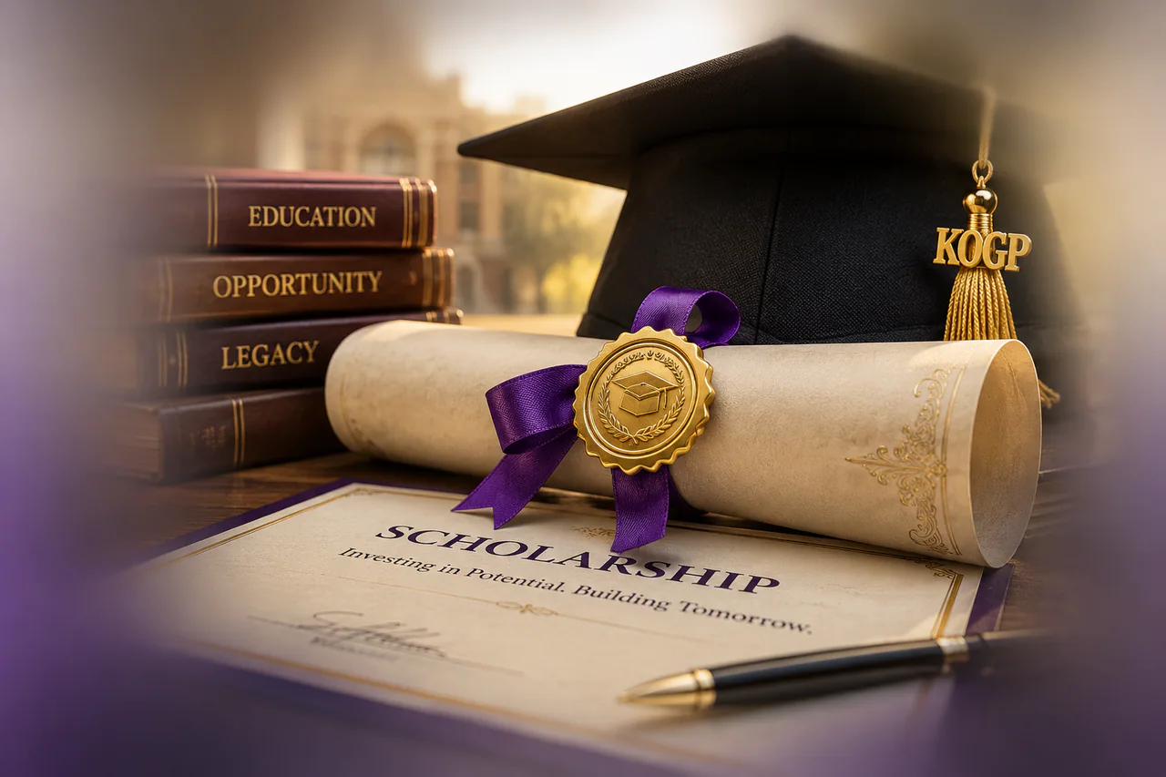 Graduation cap and diploma representing the KOGP scholarship program.